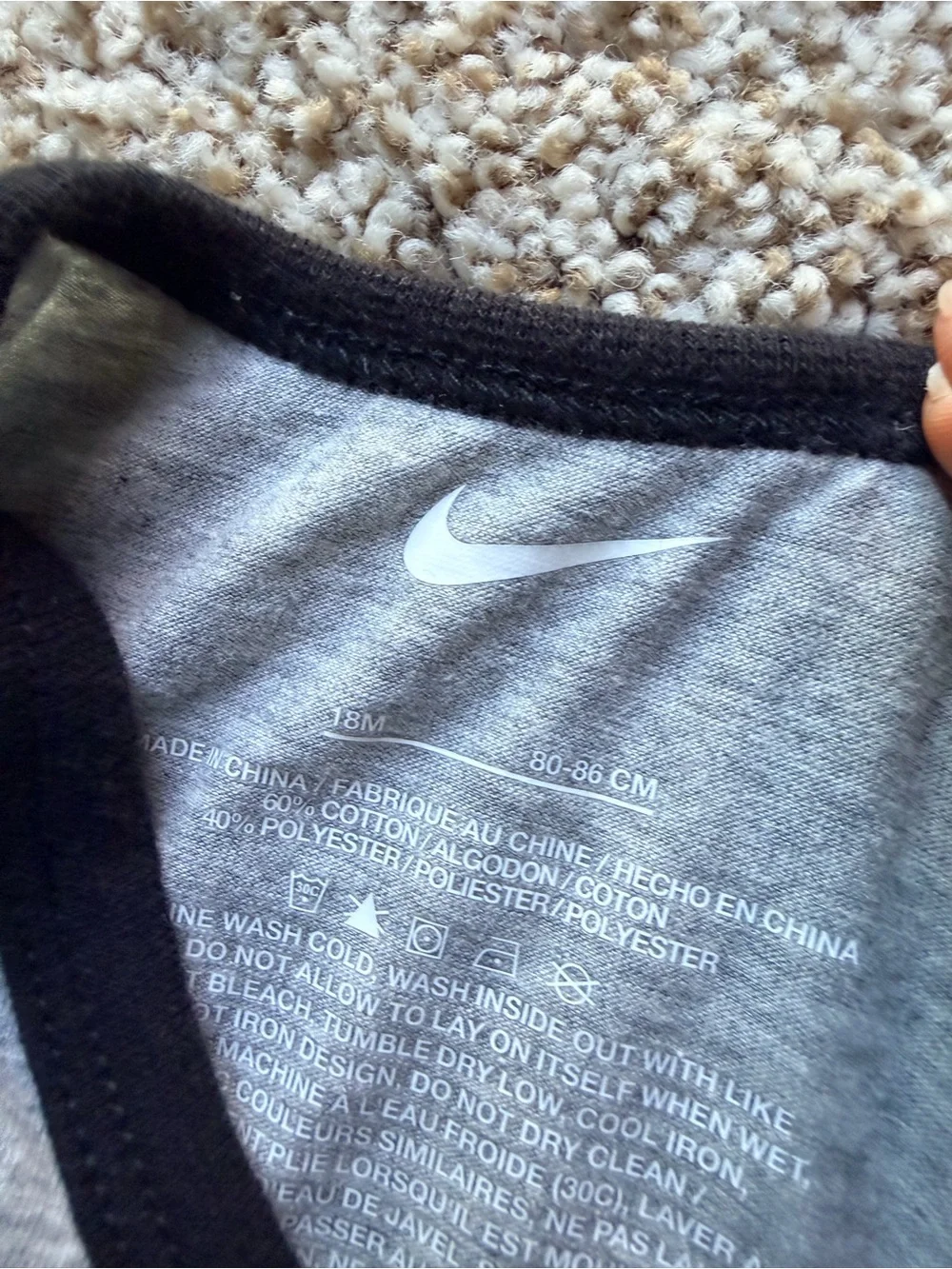 Nike Gray 'Just Do It.' Long-Sleeve Baby Bodysuit with Black Trim